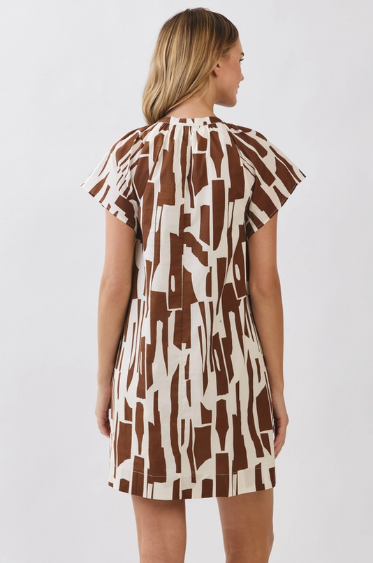 Abstract Pattern Brown/Cream Mini Dress