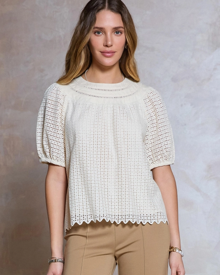 Eyelet Embroidered Blouse Tops in XS at Wrapsody