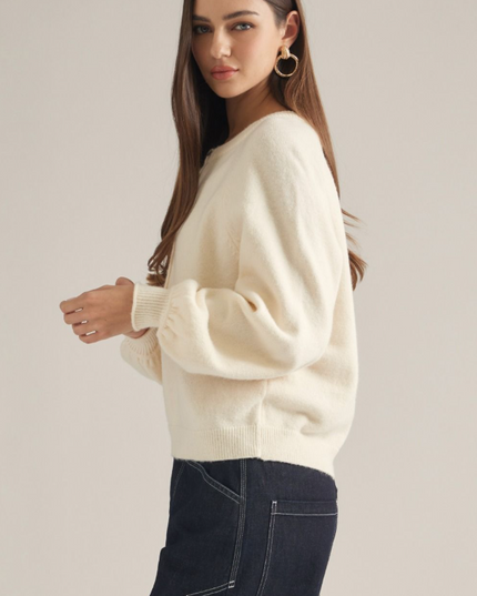 Half Button Detail Cream Sweater
