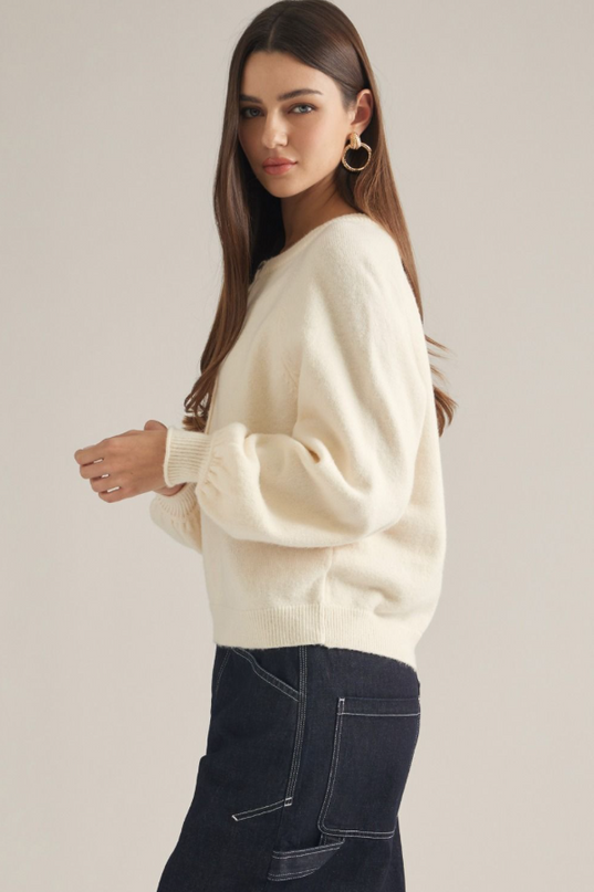 Half Button Detail Cream Sweater