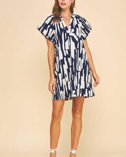Abstract Pattern Navy/Peony Mini Dress
