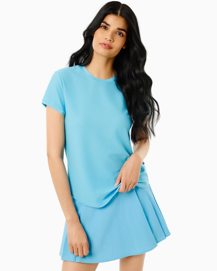 Palmetto Short Sleeve Vintage Blue Top Activewear in S at Wrapsody