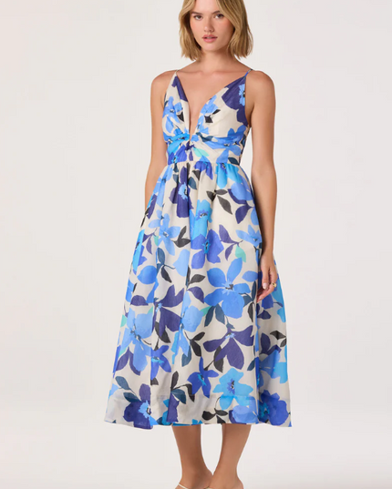 Janna Floral Blue Midi Dress Dresses in XS at Wrapsody