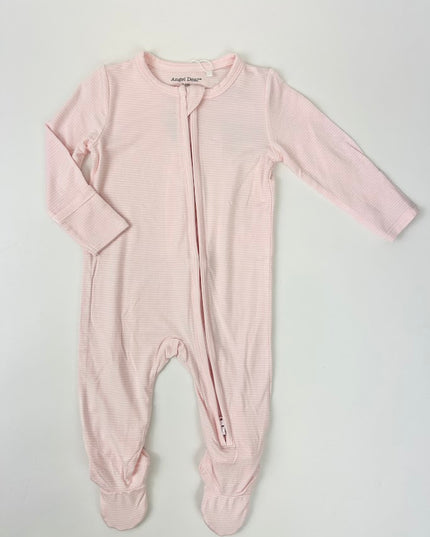 Light Pink Stripe 2-Way Zipper Footie Baby in 3-6M at Wrapsody