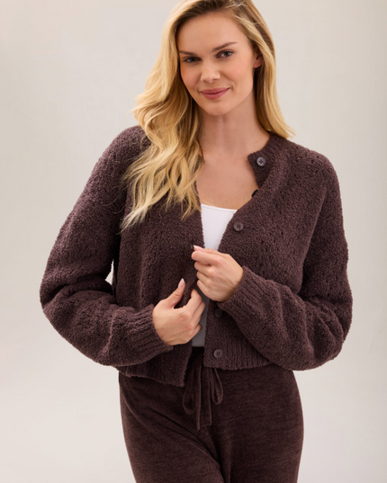 Barefoot Dreams CozyChic Pointelle Cardigan - Umber Outerwear in S at Wrapsody