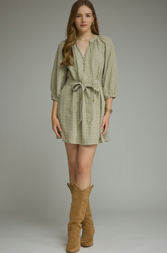 Plaid Sage Mini Dress