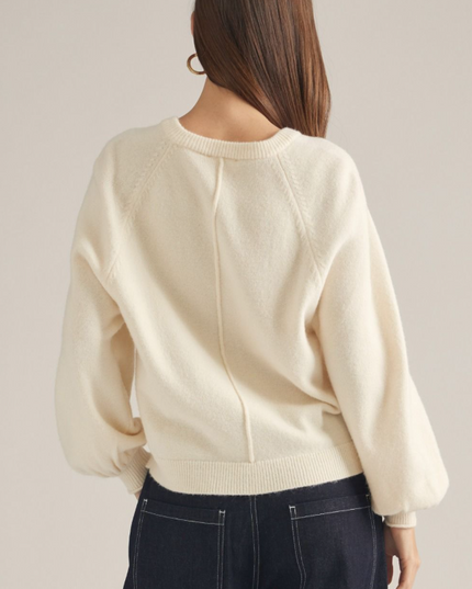 Half Button Detail Cream Sweater