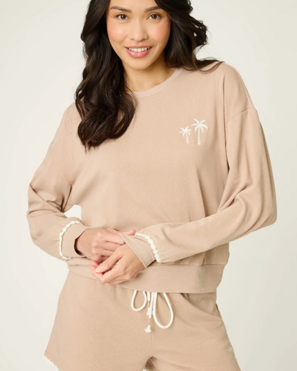 PJ Salvage Palms Away Warm Taupe Top Loungewear in S at Wrapsody