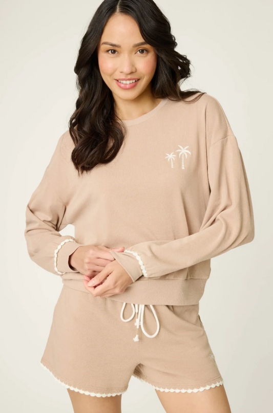 PJ Salvage Palms Away Warm Taupe Top Loungewear in S at Wrapsody