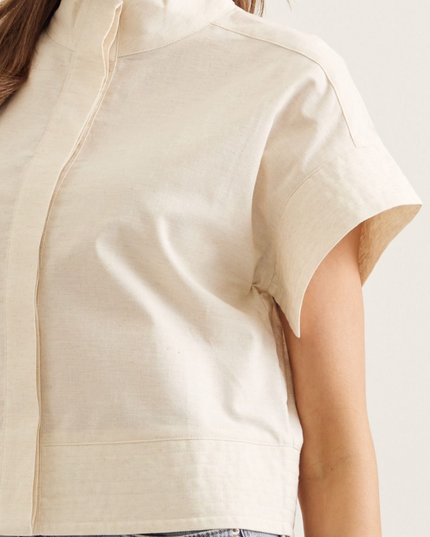 Mockneck Button Down Blouse in Linen Tops in at Wrapsody