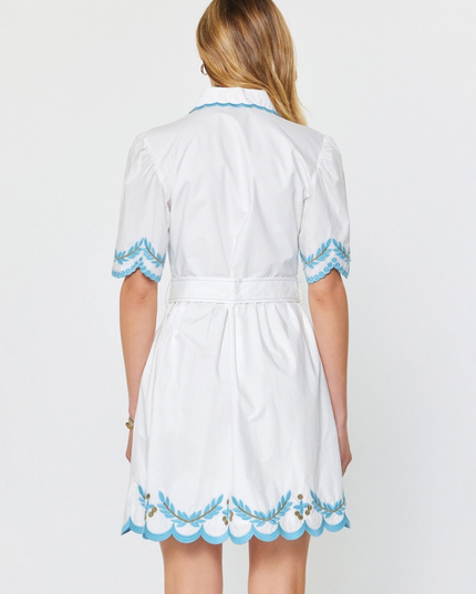 Scallop Trim Belted Mini Dress Dresses in at Wrapsody
