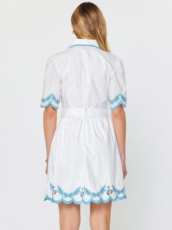 Scallop Trim Belted Mini Dress Dresses in at Wrapsody