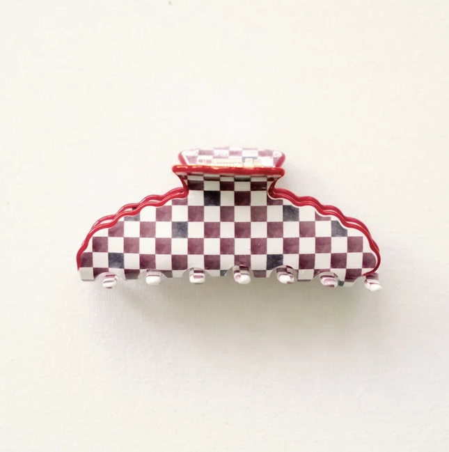 Scalloped Black & Red Claw Clip Hair Accessories in at Wrapsody