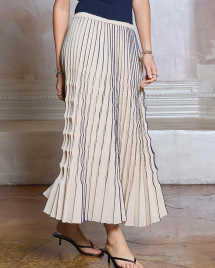 Pleated Stripe Skirt in Beige Shorts in at Wrapsody