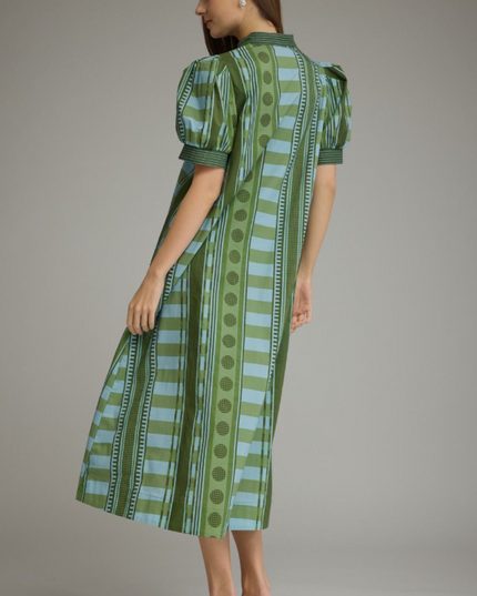 Stripe Printed Olive Midi Dress