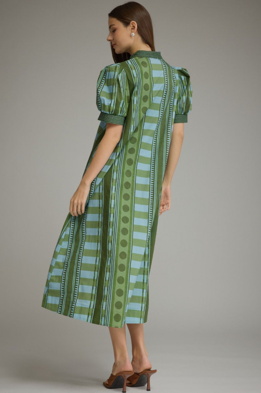 Stripe Printed Olive Midi Dress