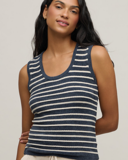Barefoot Dreams Rope Tank Stripe Indigo/Stone Loungewear in S at Wrapsody