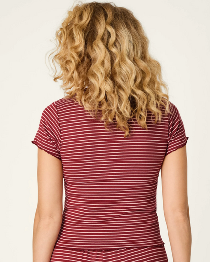 PJ Salvage Pretty Stripes Dark Wine Top Loungewear in at Wrapsody