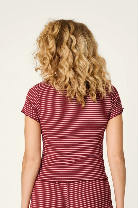 PJ Salvage Pretty Stripes Dark Wine Top Loungewear in at Wrapsody