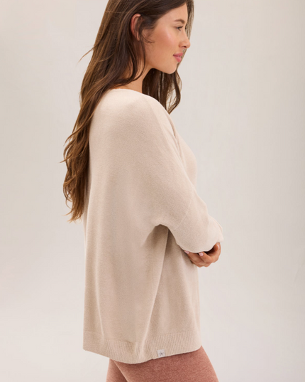 Barefoot Dreams Scallop Slouchy Pullover - Stone Loungewear in at Wrapsody