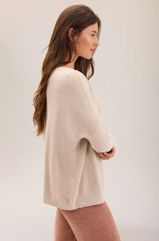 Barefoot Dreams Scallop Slouchy Pullover - Stone Loungewear in at Wrapsody