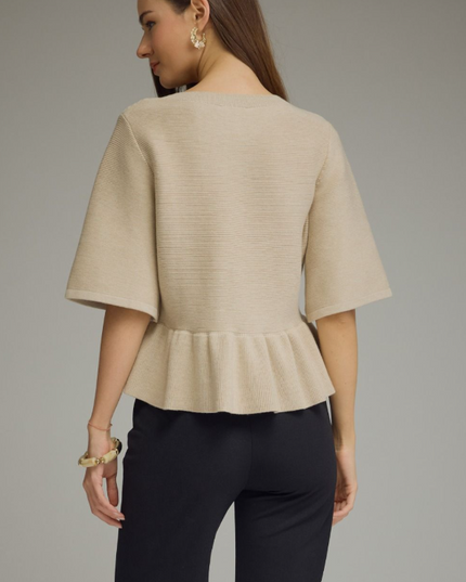 Ribbed Ruffle Hem Oatmeal Cardigan