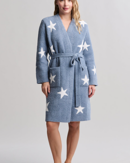 Barefoot Dreams CozyChic Starry Night Robe Dusk Blue Loungewear in S at Wrapsody