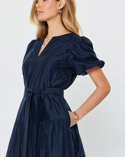 Tiered Midi Dress in Navy Dresses in at Wrapsody