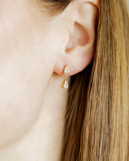 Vivian Drop CZ/Gold Earrings