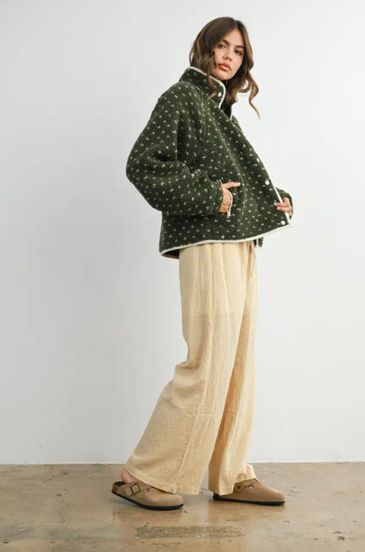 Polka Dot Olive/Taupe Sherpa Jacket