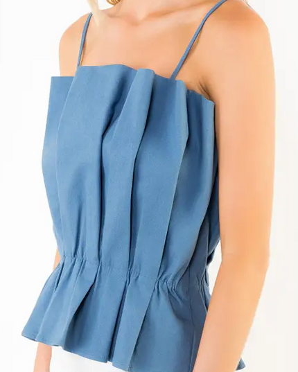 Pleated Cinched Denim Tank
