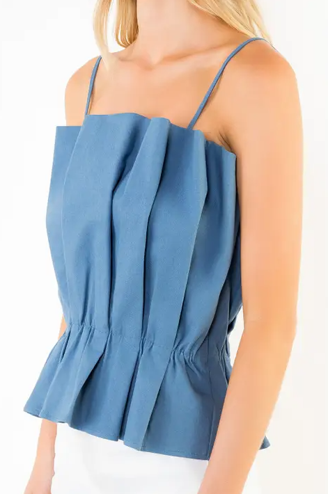 Pleated Cinched Denim Tank