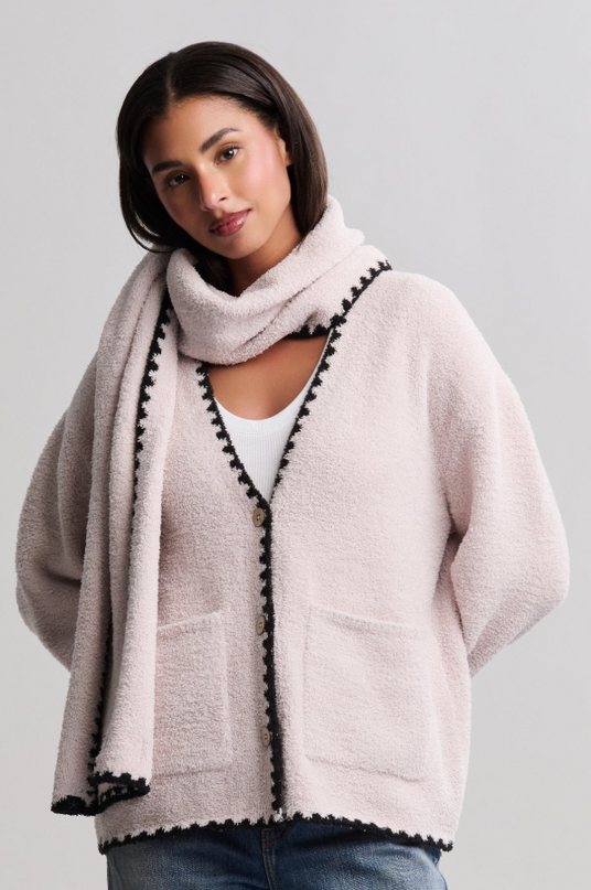 Barefoot Dreams Stone Cardigan & Scarf Outerwear in S at Wrapsody