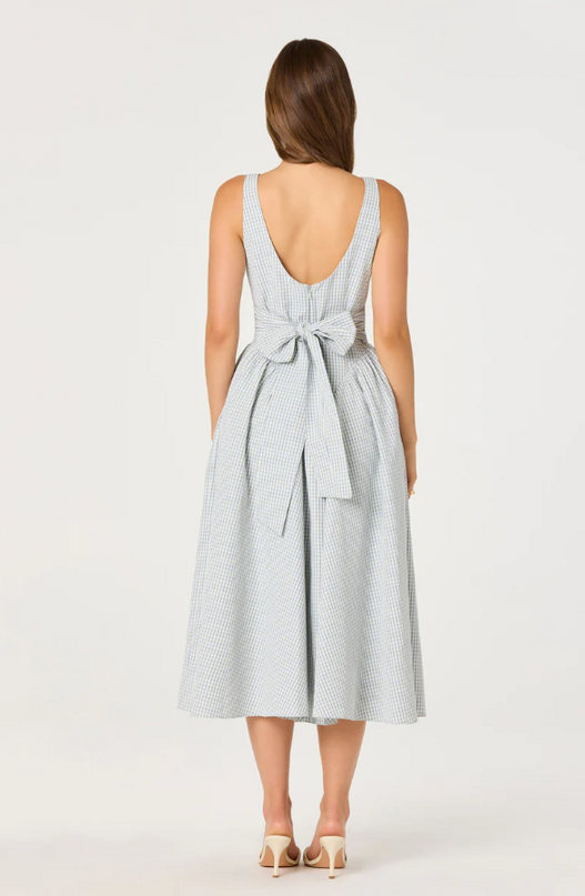 Vinya Blue Plaid Midi Dress Dresses in at Wrapsody