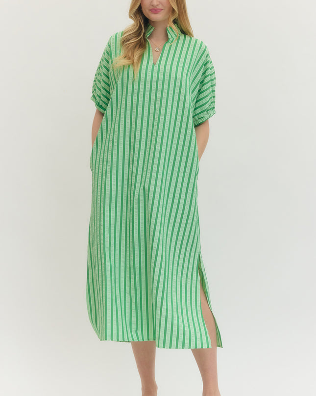 Green Tea Striped Midi Dress Dresses in S at Wrapsody
