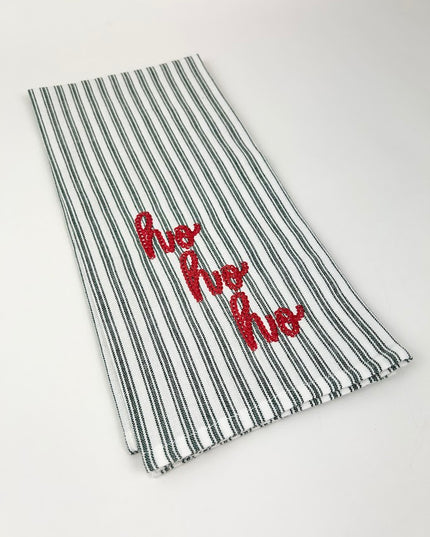Ho Ho Ho Green Striped Kitchen Towel Kitchen Towels in at Wrapsody