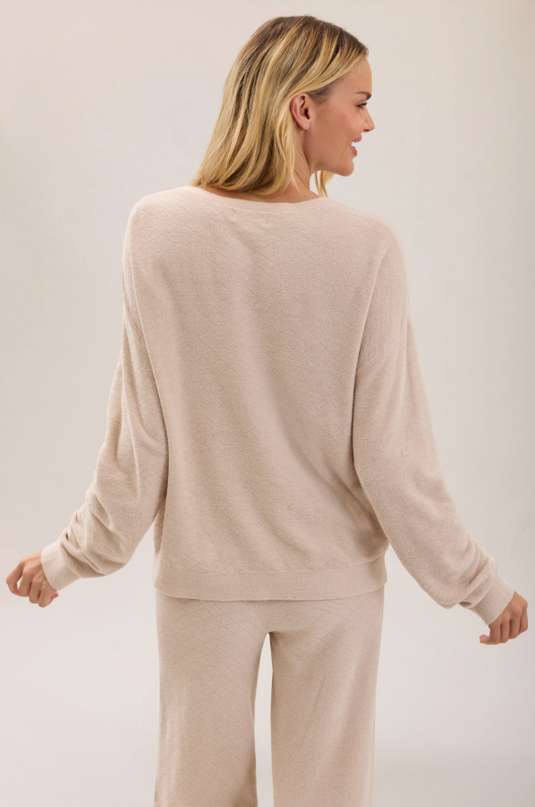Barefoot Dreams CozyChic Ultra Lite Diamond Henley - Stone Loungewear in at Wrapsody
