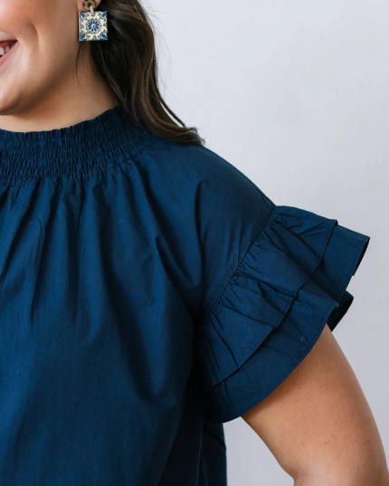 Flutter Me Away Navy Top Tops in  at Wrapsody