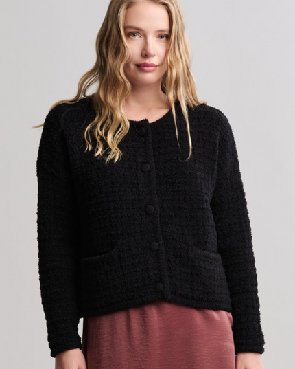 Barefoot Dreams Button Cardigan Black Outerwear in S at Wrapsody