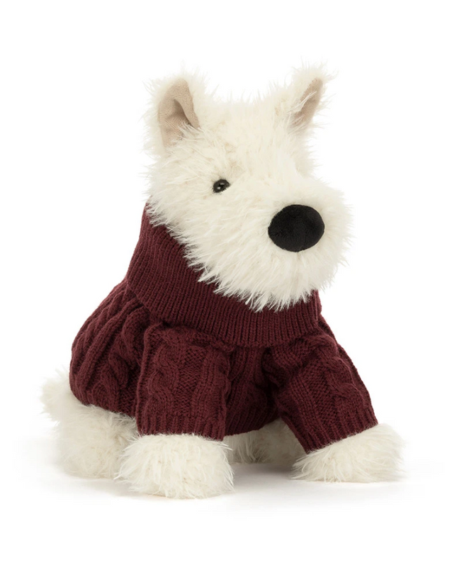 Jellycat Munro Scottie Dog Winter Jumper Soft Toys in at Wrapsody