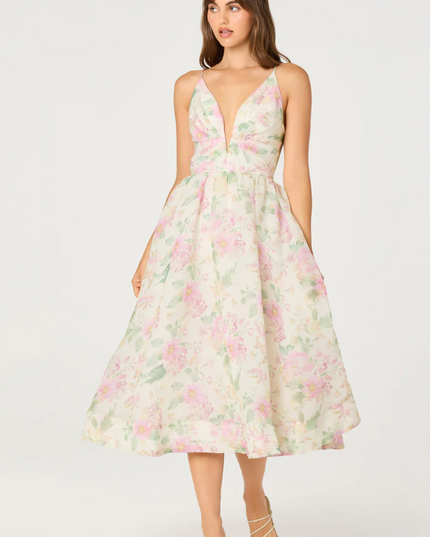 Janna Floral Pink Midi Dress Dresses in XS at Wrapsody