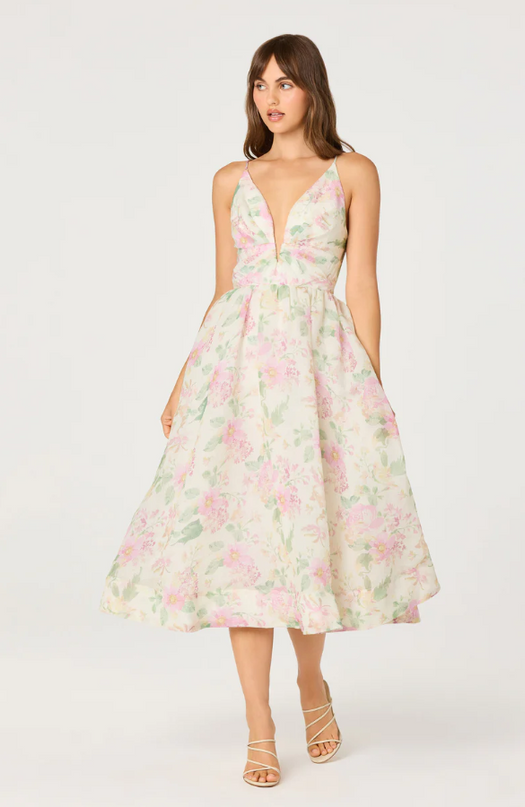 Janna Floral Pink Midi Dress Dresses in XS at Wrapsody