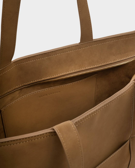 Taya Tote Bag in Woven Caramel Suedette
