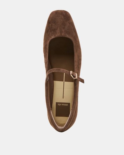 Reyes Dark Brown Suede Flats Shoes in at Wrapsody