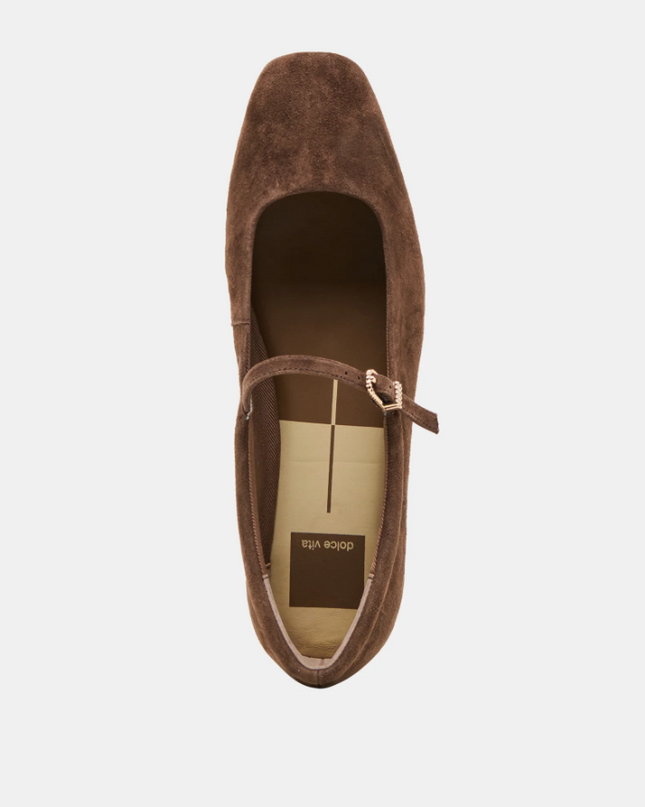 Reyes Dark Brown Suede Flats Shoes in at Wrapsody