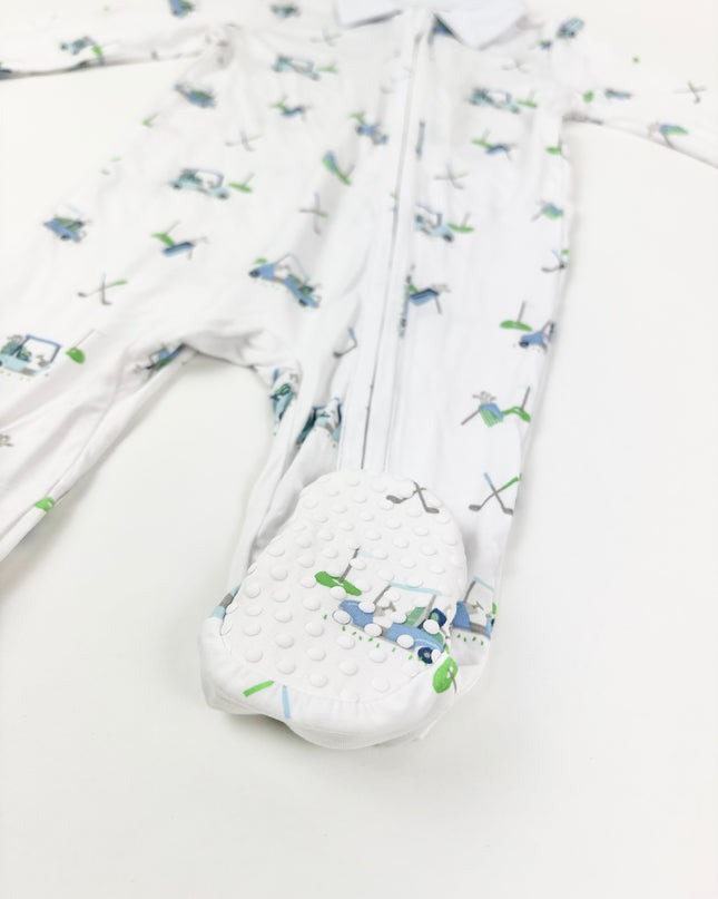 Angel Dear Polo Blue Golf Carts 2-Way Zipper Footie Baby in at Wrapsody