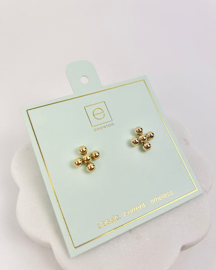 Enewton Classic Beaded Signature Cross Stud 4mm Earrings in  at Wrapsody