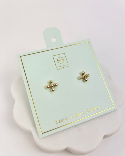 Enewton Classic Beaded Signature Cross Stud 3mm Earrings in  at Wrapsody