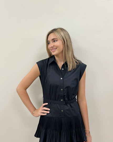 Pretty in Pleats Navy Mini Dress Dresses in at Wrapsody