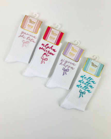 Sorority Embroidered Crew Socks Greek in at Wrapsody